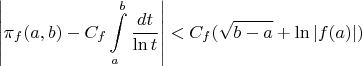 $$\left|\pi_f(a,b)-C_f\int\limits_{a}^{b}\frac{dt}{\ln t}\right| < C_f(\sqrt{b-a}+\ln |f(a)|)$$