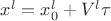 $x^l=x^l_0+V^l \tau$ $x^l=x^l_0+V^l \tau$