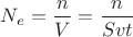 $N_e=\dfrac{n}{V}=\dfrac{n}{Svt}$