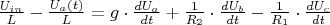 $\frac{U_{in}}{L} - \frac{U_a(t)}{L} = g \cdot \frac{dU_a}{dt} + \frac{1}{R_2} \cdot \frac{dU_b}{dt} - \frac{1}{R_1} \cdot\frac{dU_c}{dt}$