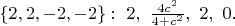 $\{2,2,-2,-2\}:\ 2,\ \frac{4c^2}{4+c^2},\ 2,\ 0.$