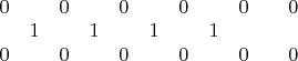 $\setcounter{MaxMatrixCols}{15}\begin{matrix}
0       &          & 0    &         &0        &      & 0       &      &0        &   & 0\\
        & 1       &        &1       &         &1     &         &1     &         &   &     \\
0       &          &0      &         &0        &       & 0      &       &0       &   & 0
\end{matrix}$
