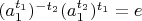 $(a_1^{t_{1}})^{-t_{2}} (a_1^{t_{2}})^{t_{1}}=e$