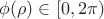 $\phi(\rho) \in \left[ 0, 2\pi)$