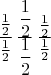 $\dfrac{\frac{1}{2}}{\frac{1}{2}}\,\frac{\displaystyle\frac{1}{2}}{\displaystyle\frac{1}{2}}\,\frac{\textstyle\frac{1}{2}}{\textstyle\frac{1}{2}}$