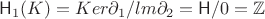 $\mathsf{H}_{1}(K)= Ker \partial_{1} \slash   lm \partial_{2}=\mathsf{H} \slash 0 = \mathbb{Z}$