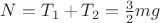 $N=T_1+T_2=\frac{3}{2}mg$