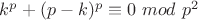 $k^p+(p-k)^p \equiv 0\ mod\ p^2$