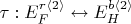 $\tau : E_F^{r \langle 2 \rangle} \leftrightarrow E_H^{b \langle 2 \rangle}$