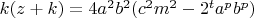 $k(z+k)=4a^2b^2(c^2m^2-2^ta^pb^p)$