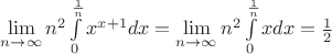 $\lim\limits_{n \to \infty}n^2\int\limits_{0}^{\frac1{n}}x^{x+1}dx=\lim\limits_{n \to \infty}n^2\int\limits_{0}^{\frac1{n}}xdx=\frac12$