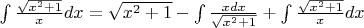 $\int \frac{\sqrt{x^2+1}}{x} dx = \sqrt{x^2+1} - \int  \frac{x dx}{\sqrt{x^2+1}}+\int\frac{\sqrt{x^2+1}}{x}dx  $