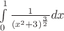 $\int\limits_0^1\frac{1}{(x^2+3)^{\frac 3 2}}dx$