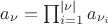 $a_\nu = \prod_{i=1}^{\lvert\nu\rvert} a_{\nu_i}$