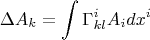 $$\Delta A_k=\int{ \Gamma^i_{kl}A_i}dx^{i}$$