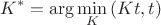 $$K^* = \arg\min\limits_K{(Kt,t)}$$