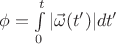 $\phi=\int\limits_0^t|\vec{\omega}(t')|dt'$