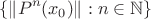 $$
\{ \| P^n(x_0) \| : n \in \mathbb{N} \}
$$