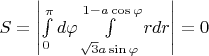 $S=\left|\int\limits_0^\pi d\varphi \int\limits_{\sqrt 3 a\sin\varphi }^{1-a\cos\varphi}rdr\right|=0$