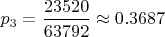 $p_3=\dfrac {23520}{63792}\approx 0.3687$