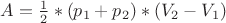 $A=\frac12*(p_1+p_2)*(V_2-V_1)$