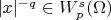 $|x|^{-q}\in W_p^s(\Omega)$
