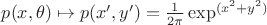 $p(x,\theta) \mapsto p(x',y')=\frac{1}{2\pi}\exp^{(x^2+y^2)}$