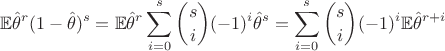 $$
\mathbb{E}\hat{\theta}^r(1-\hat{\theta})^s=\mathbb{E}\hat{\theta}^r\sum\limits_{i=0}^s\binom{s}{i}(-1)^{i}\hat{\theta}^s
= \sum\limits_{i=0}^s\binom{s}{i}(-1)^{i}\mathbb{E}\hat{\theta}^{r+i}
$$