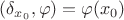 $(\delta_{x_0},\varphi)=\varphi(x_0)$