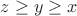 $z\ge y\ge x$