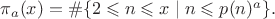 $\pi_a(x)=\#\{2\leqslant n\leqslant x\mid n\leqslant p(n)^a\}.$