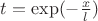 $t=\exp (-\frac xl)$