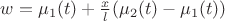 $\[w = {\mu _1}(t) + \frac{x}{l}({\mu _2}(t) - {\mu _1}(t))\]$