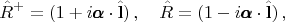$$\hat{R}^+ = (1+i\pmb{\alpha}\cdot\hat{\mathbf{l}}})\,,\quad \hat{R} = (1-i\pmb{\alpha}\cdot\hat{\mathbf{l}}})\,,$$