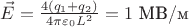 $\vec E= \frac{4(q_1+\abs{q_2})}{4\pi\varepsilon_0L^2}=1$ МВ/м