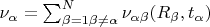 $\nu_{\alpha}=\sum_{\beta=1 \beta \ne \alpha}^N  \nu_{\alpha \beta}(R_{\beta},t_{\alpha})$