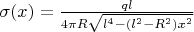 $\sigma(x)=\frac{ql}{4\pi R\sqrt{l^4-(l^2-R^2)x^2}}$