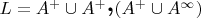 $L = A^+ \cup A^+\raisebox{2pt}{\textbf{\Large ,}}(A^+ \cup A^\infty)$