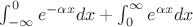 $\int_{-\infty}^0 e^{-\alpha x}dx+\int_{0}^{\infty} e^{\alpha x}dx$