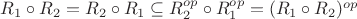 $R_1\circ R_2 = R_2\circ R_1 \subseteq R_2^{op}\circ R_1^{op} = (R_1\circ R_2)^{op}$
