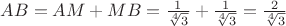 $AB = AM + MB = \frac{1}{\sqrt[4]{3}} + \frac{1}{\sqrt[4]{3}} = \frac{2}{\sqrt[4]{3}}$