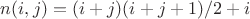 $n(i,j)=(i+j)(i+j+1)/2+i$