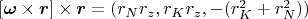 $[\boldsymbol{\omega}\times\boldsymbol{r}]\times\boldsymbol{r}=(r_N r_z, r_K r_z, -(r_K^2 + r_N^2))$