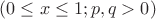 $( 0 \le x \leq 1 ; p, q > 0 )$ $( 0 \le x \leq 1 ; p, q > 0 )$