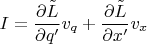 $$I=\frac{\partial \tilde L}{\partial q'}v_q+\frac{\partial \tilde L}{\partial x'}v_x$$