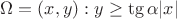 $\Omega = {(x,y): y\geq \tg\alpha|x|}$