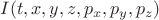 $I(t,x,y,z,p_x,p_y,p_z)$