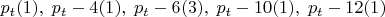 $p_t(1),\;p_t-4(1),\;p_t-6(3),\;p_t-10(1),\;p_t-12(1)$