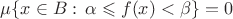 $\mu\{x\in B:\,\alpha\leqslant f(x)<\beta\}=0$
