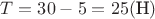 $T = 30 - 5 = 25 (\text{Н})$